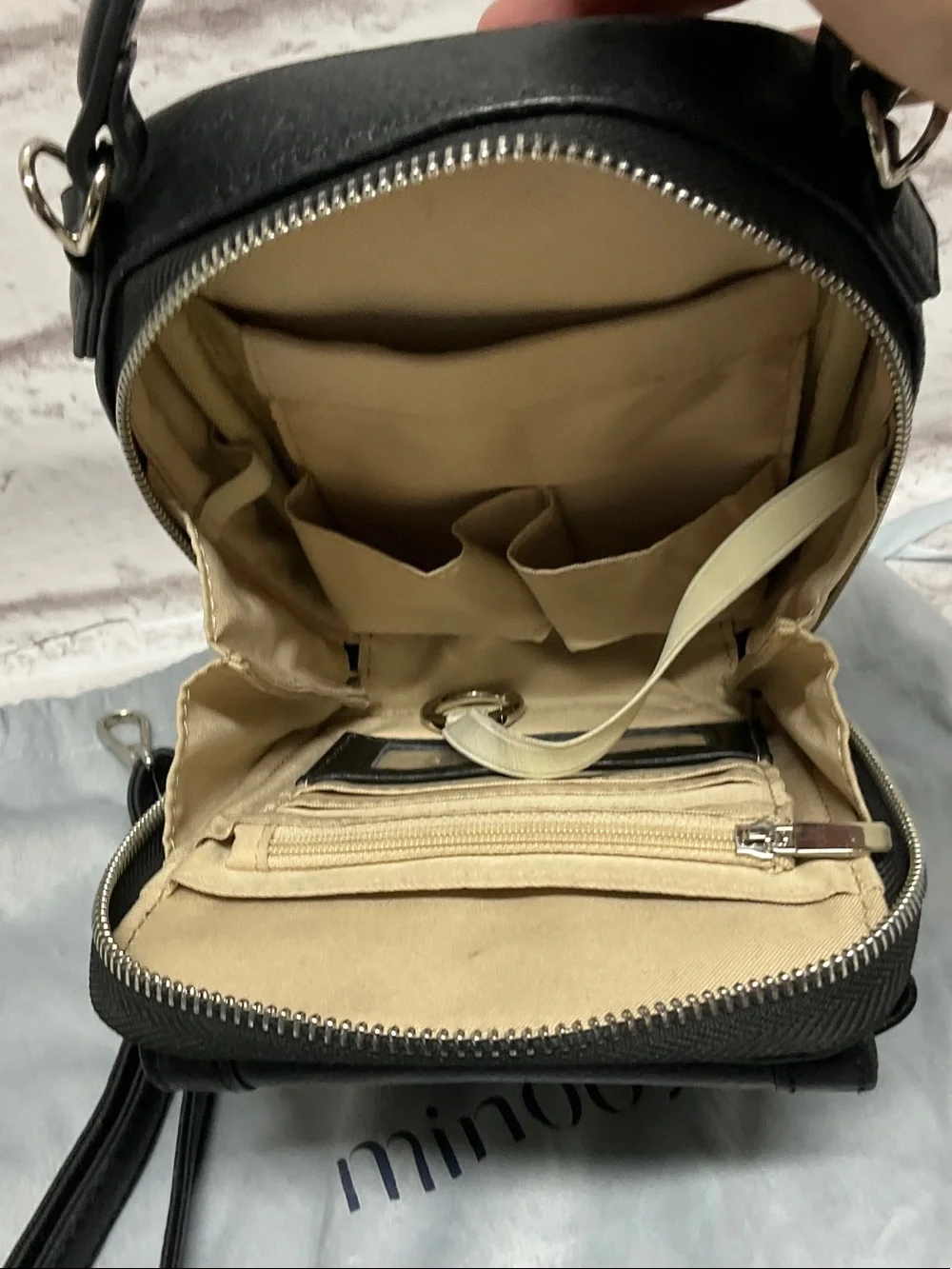 Minooy Black Leather Messenger Crossbody for Men